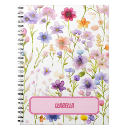 Cuaderno Diario de Diseño Floral de Primavera Rosa Azul Flo