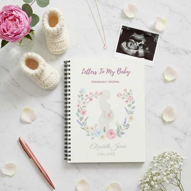 Cuaderno Diario de Embarazo con Flores en Beige Suave Recue (Subido por el creador)
