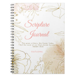 Cuaderno Diario de Escritura Floral Ilustrado Rosa y Oro