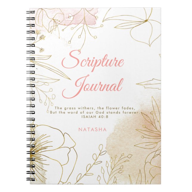Cuaderno Diario de Escritura Floral Ilustrado Rosa y Oro (Frente)