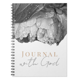 Cuaderno Diario de Flor de Peonía en Blanco y Negro con Dio