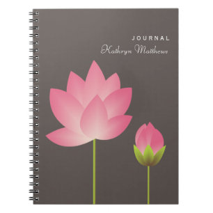 Cuaderno Diario de flor en ciernes de loto blanco rosa