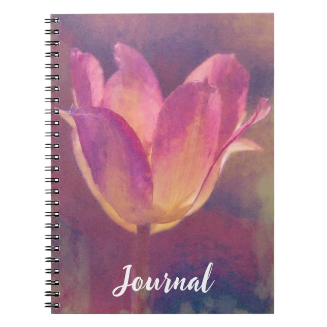 Cuaderno Diario de floración de tulipano rosa de bonito (Frente)