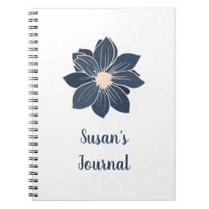 Cuaderno Diario de flores azul marino personalizado