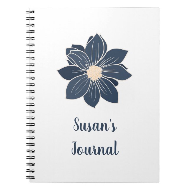 Cuaderno Diario de flores azul marino personalizado (Frente)
