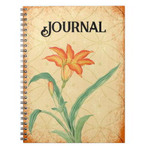 Cuaderno Diario de flores Lily del Naranja Estilo de la Vin