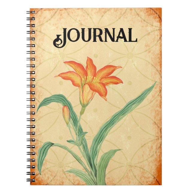Cuaderno Diario de flores Lily del Naranja Estilo de la Vin (Frente)