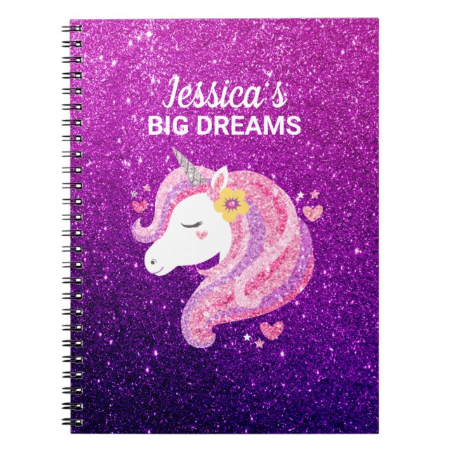 Cuaderno Diario de fotos de Cute Purpurina Unicorn (Frente)