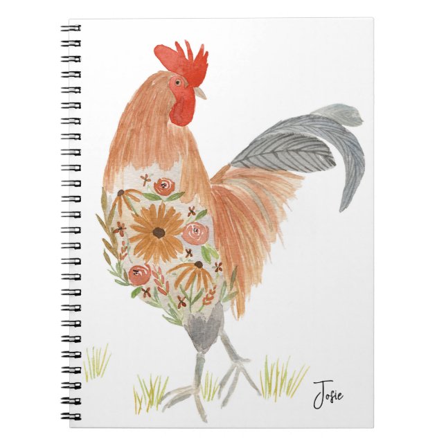 Cuaderno Diario de gallos pintado a mano (Frente)