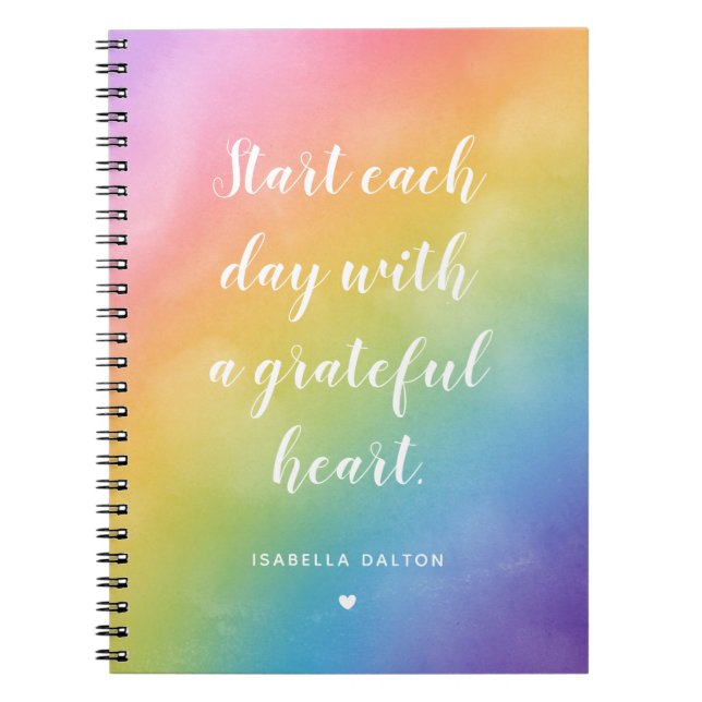 Cuaderno Diario de gratitud acuarela arcoíris cita de agrad (Frente)