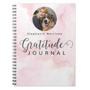 Cuaderno Diario de gratitud con fotos de mármol - Rosa y bl