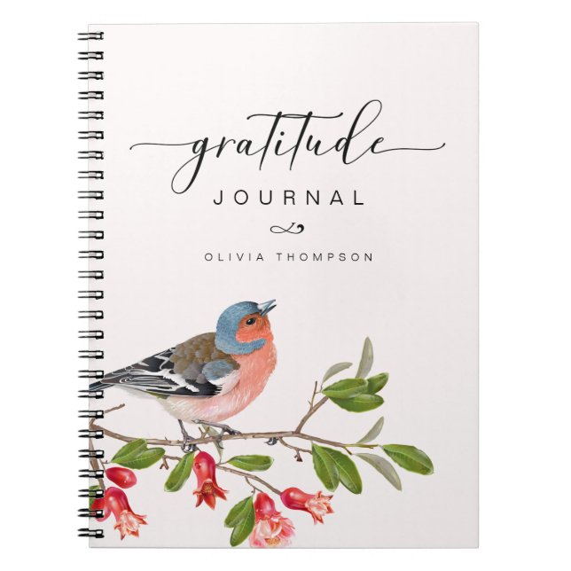 Cuaderno Diario de Gratitud de Aves Foliage Personalizado R (Frente)