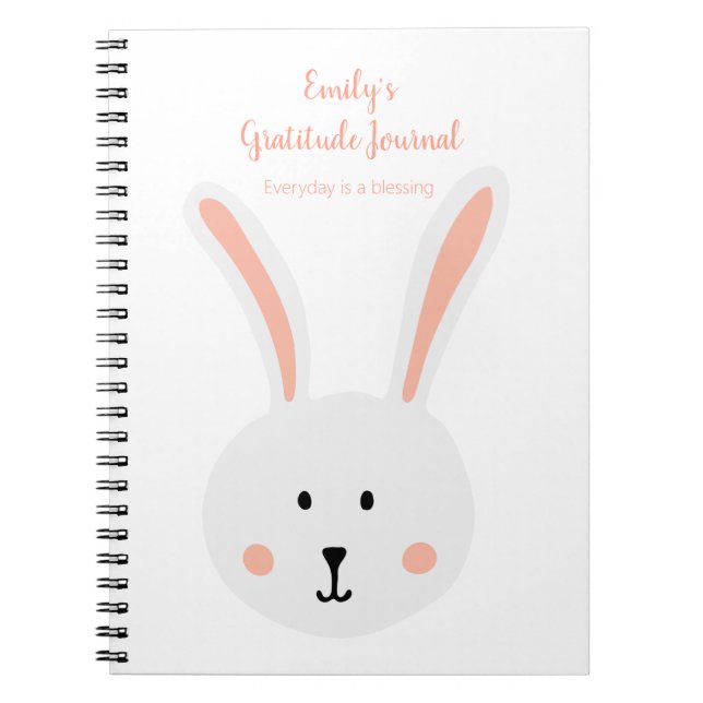 Cuaderno Diario de Gratitud de conejo blanco lindo Rosa (Frente)