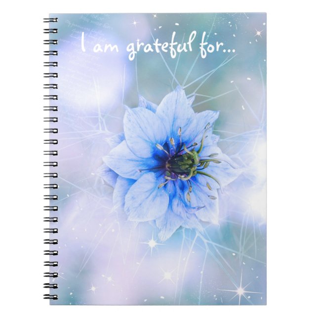 Cuaderno Diario de Gratitud de Flor Azul Sparkly (Frente)