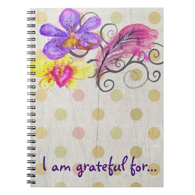 Cuaderno Diario de gratitud de flores y plumas (Frente)