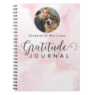 Cuaderno Diario de Gratitud de Foto Marble - Rosa y blanco