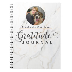 Cuaderno Diario de gratitud de fotos de mármol - Gris y bla