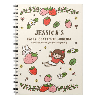 Cuaderno Diario de Gratitud de Fresa Rabbit Personalizado