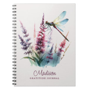 Cuaderno Diario de gratitud de libélula acuarela con nombre
