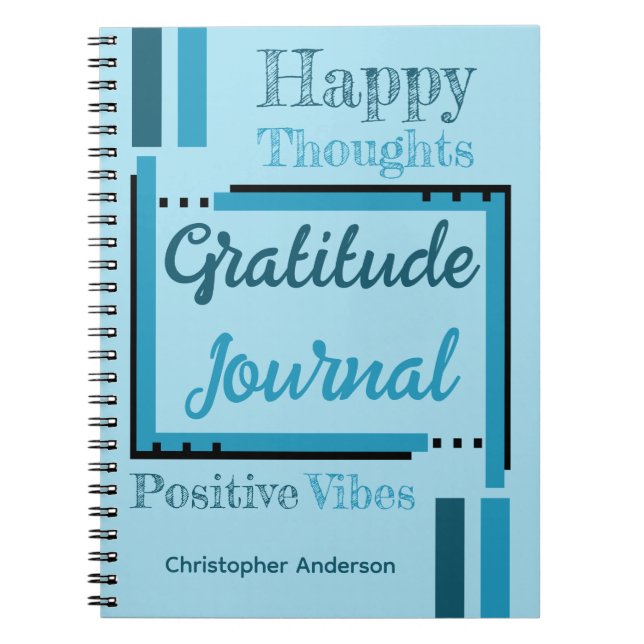 Cuaderno Diario de gratitud de nombre personalizado azul (Frente)