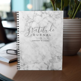 Cuaderno Diario de Gratitud de Patrón de Mármol - gris y bl