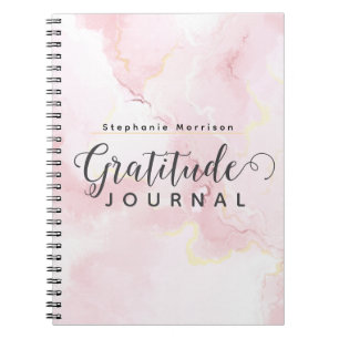 Cuaderno Diario de Gratitud de Patrón de Mármol - Rosa y bl