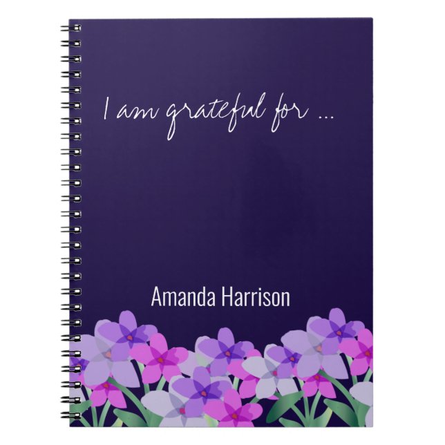 Cuaderno Diario de Gratitud floral Liliaco Rosa Personaliza (Frente)