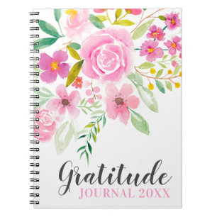 Cuaderno Diario de gratitud floral rosa moderno