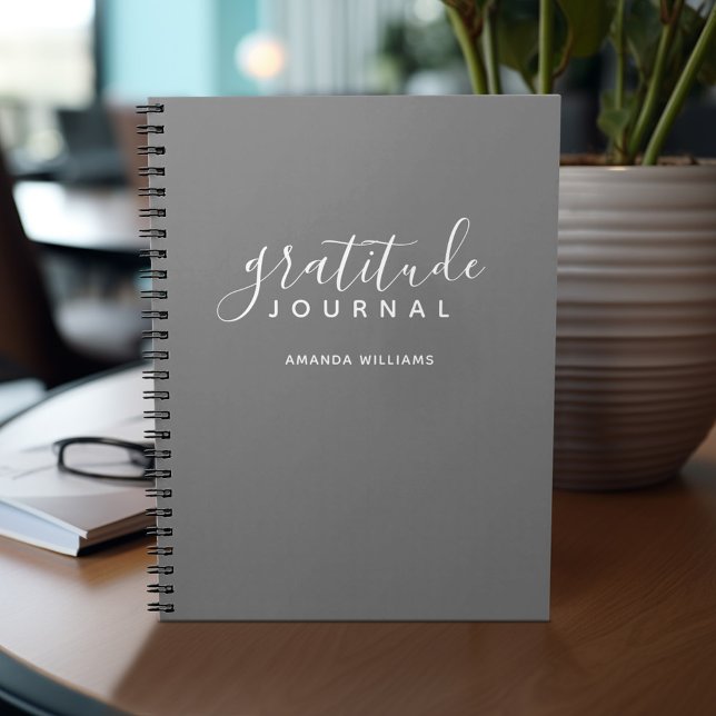 Cuaderno Diario de Gratitud Gris Mínimo - caligrafía (Gratitude notebook - personalize with your name or other text)