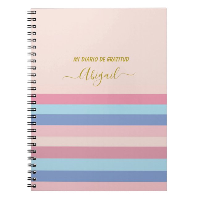 Cuaderno Diario de gratitud líneas color pastel en español (Frente)