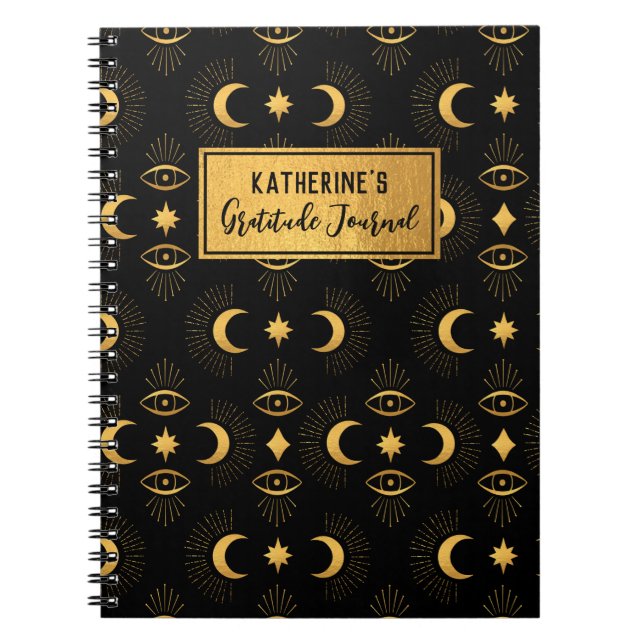 Cuaderno Diario de Gratitud Moon de Celestial Black Gold St (Frente)
