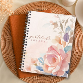 Cuaderno Diario de Gratitud Personalizada Floral de acuarel