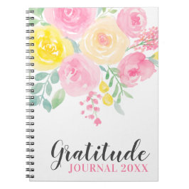 Cuaderno Diario de gratitud por pintura floral rosas amaril
