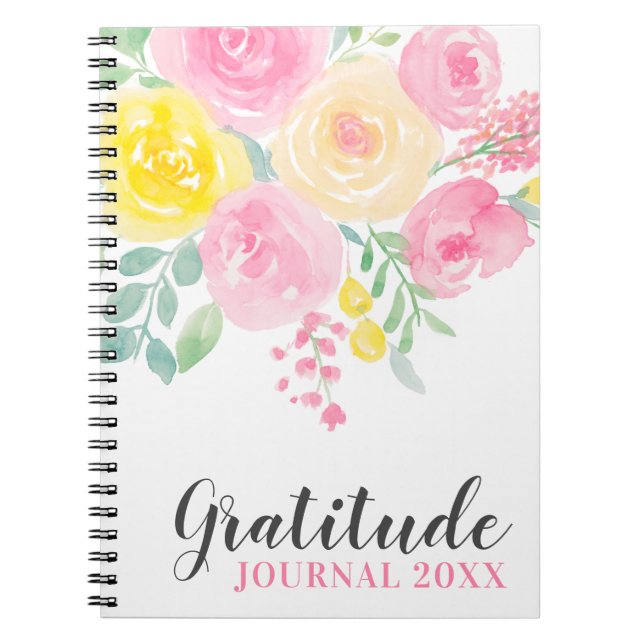 Cuaderno Diario de gratitud por pintura floral rosas amaril (Frente)