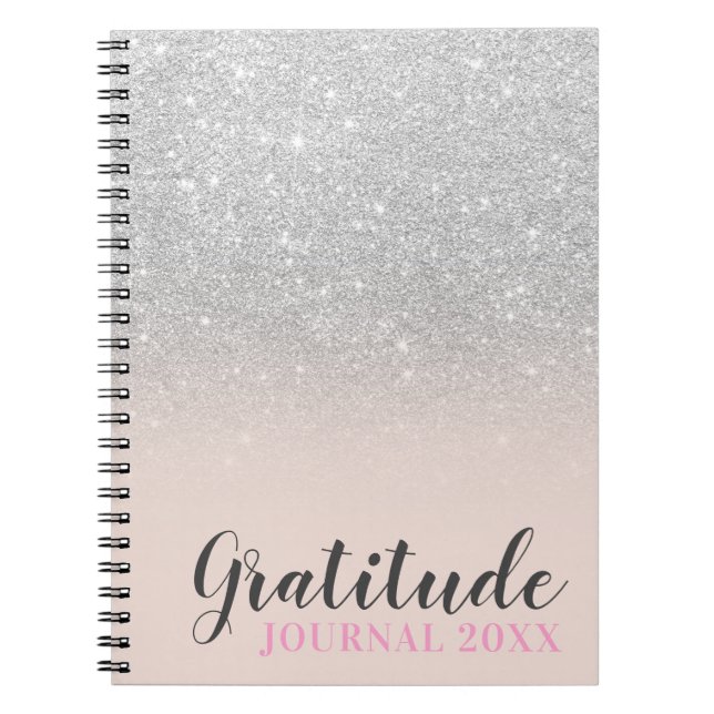 Cuaderno diario de gratitud rosa de brillo de purpurina de  (Frente)