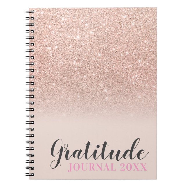 Cuaderno diario de gratitud rosa rosa del Rosa purpurina de (Frente)