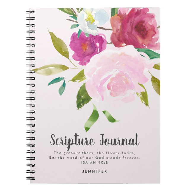 Cuaderno Diario de guiones personalizados de floral acuarel (Frente)