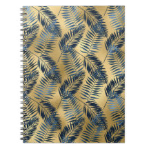 Diario de hoja de palma azul dorada