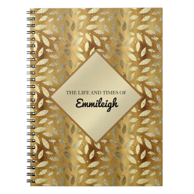 Cuaderno Diario de hojas de oro personalizadas (Frente)