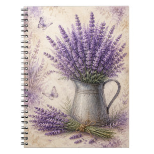 Cuaderno Diario de jardín de cottage de lavanda con acuarel