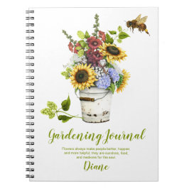 Cuaderno Diario de jardinería de cubo de verano florido