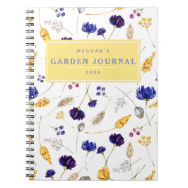 Cuaderno Diario de jardinería del patrón de flores silvestr