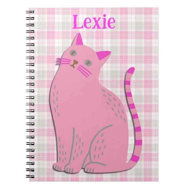 Cuaderno Diario de Kitty Cat Nombre Personalizado en Rosa (Frente)