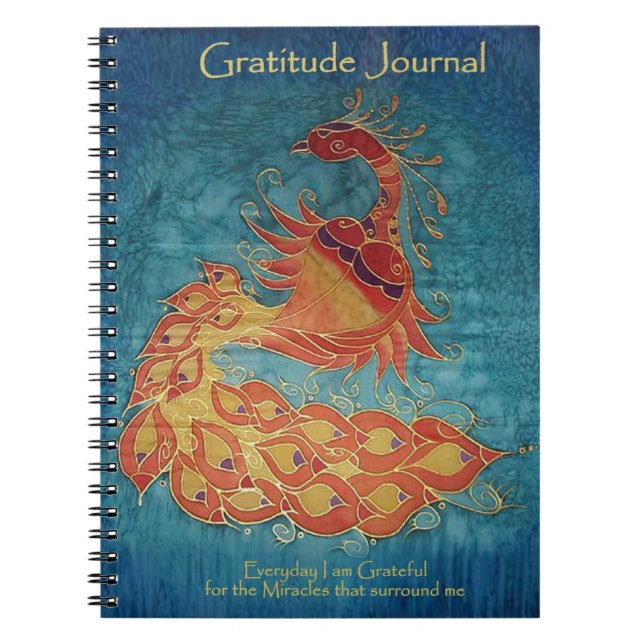 Cuaderno Diario de la gratitud: Pintura de seda del pavo (Frente)