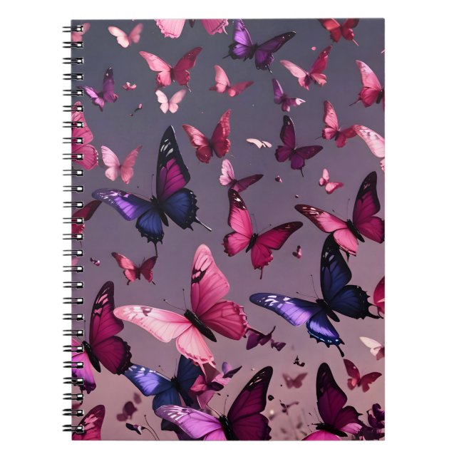 Cuaderno Diario de mariposa rosa y morada (Frente)