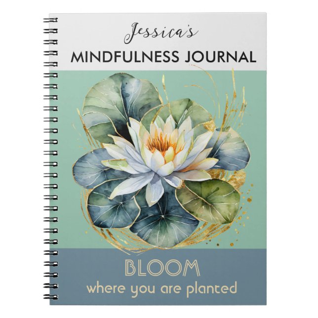 Cuaderno Diario de mindfulness verde de nenúfar personaliza (Frente)
