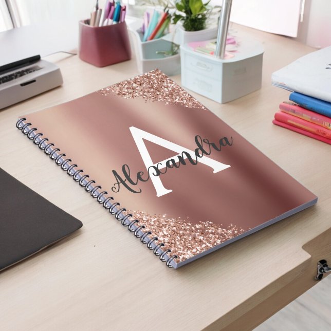 Cuaderno Diario de Monograma con Brillo de Papel de Oro Ros (Subido por el creador)