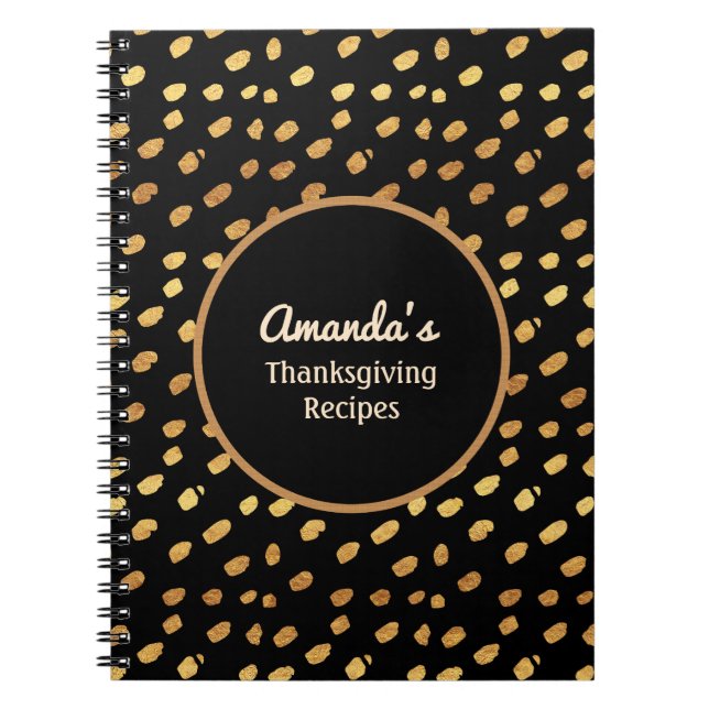 Cuaderno Diario de Monograma Negro y Oro Personalizado (Frente)