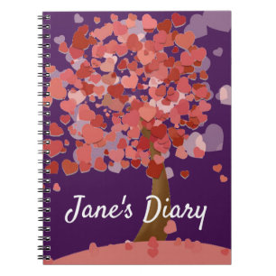 Cuaderno Diario de nombres de árbol de corazones