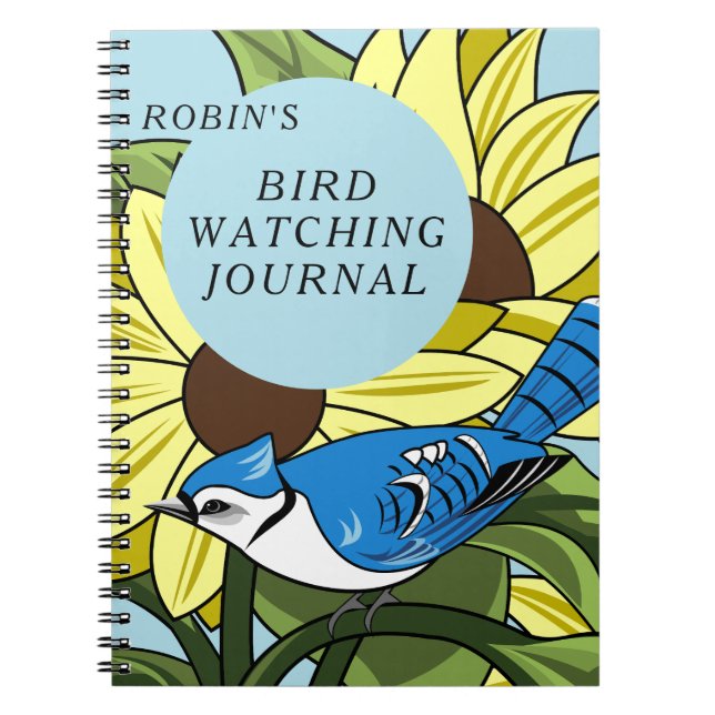 Cuaderno Diario de observación de pájaro de Jay azul (Frente)